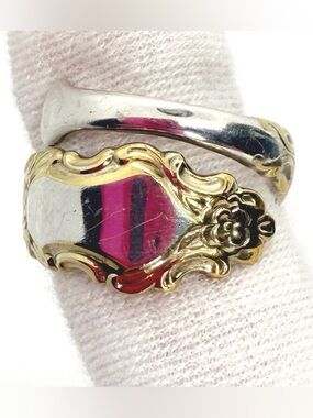 Antique Ornate Floral Spoon Ring - Gold & Silver